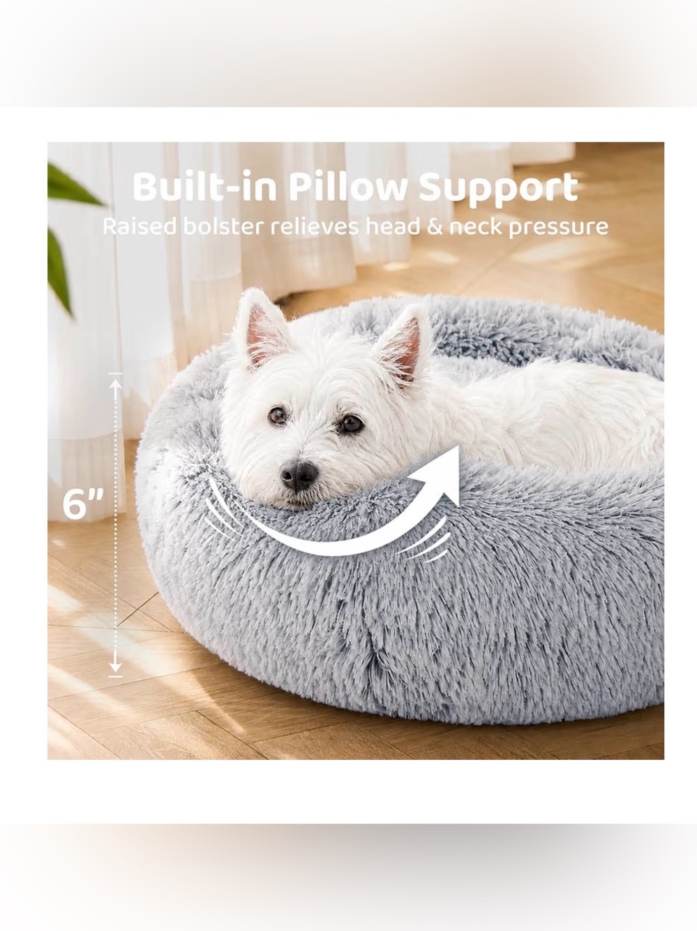 Plush Round Donut Pet Bed in Light Gray for Small & Medium pets, up to 25 lbs - Picture 3 of 8